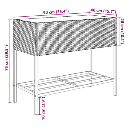 plantekasse med hylde polyrattan sort
