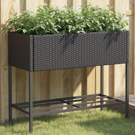 plantekasse med hylde polyrattan sort