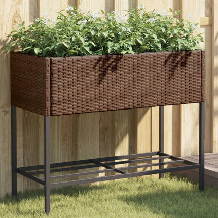 plantekasse med hylde polyrattan brun