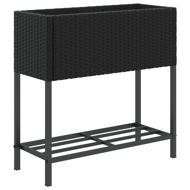 plantekasse med hylde polyrattan sort