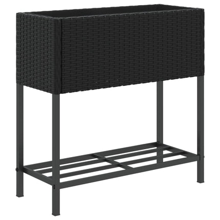 plantekasse med hylde polyrattan sort