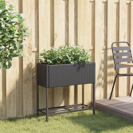 plantekasse med hylde polyrattan sort
