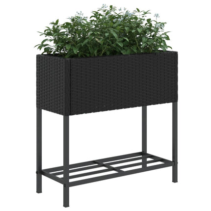 plantekasse med hylde polyrattan sort