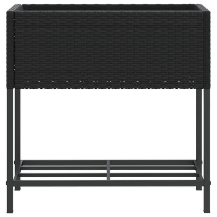 plantekasse med hylde polyrattan sort