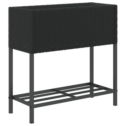 plantekasse med hylde polyrattan sort