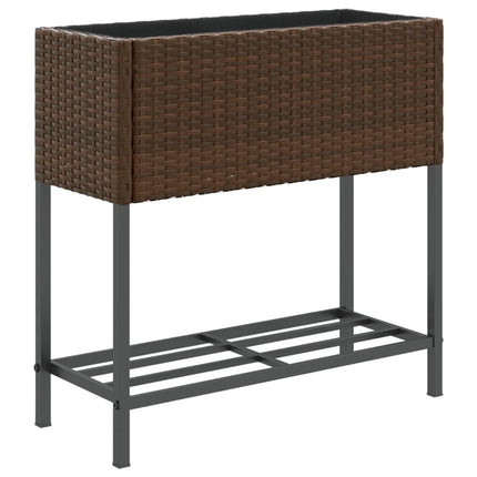 plantekasse med hylde polyrattan brun