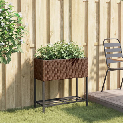 plantekasse med hylde polyrattan brun