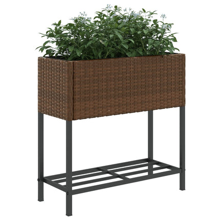 plantekasse med hylde polyrattan brun