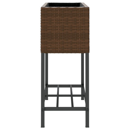 plantekasse med hylde polyrattan brun
