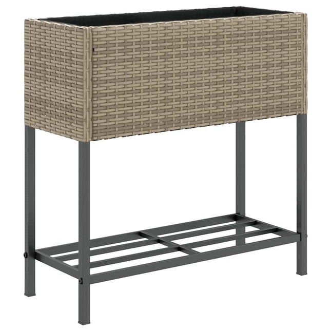 plantekasse med hylde polyrattan grå