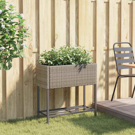 plantekasse med hylde polyrattan grå