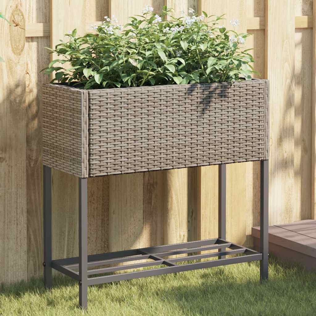plantekasse med hylde polyrattan grå