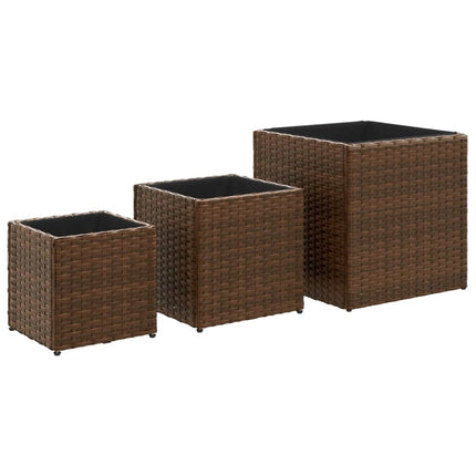 plantekasser 3 stk. polyrattan brun
