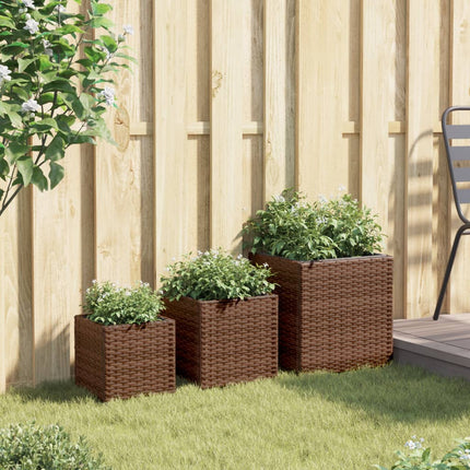 plantekasser 3 stk. polyrattan brun