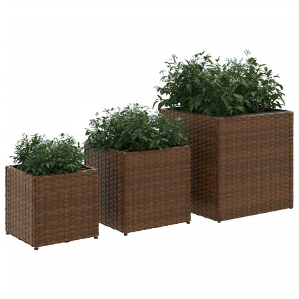 plantekasser 3 stk. polyrattan brun
