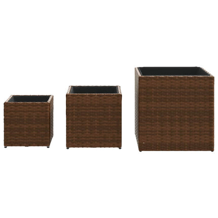 plantekasser 3 stk. polyrattan brun