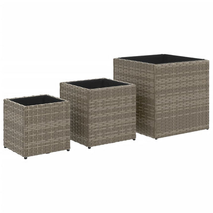 plantekasser 3 stk. polyrattan grå
