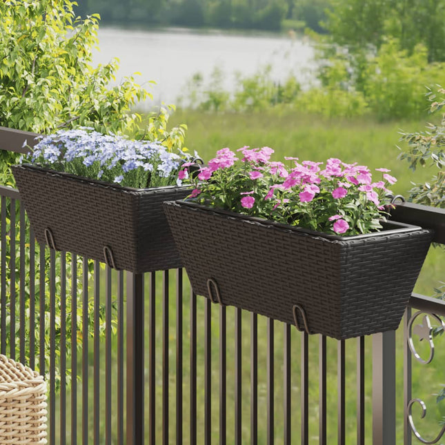 plantekasser med kroge 2 stk. polyrattan sort