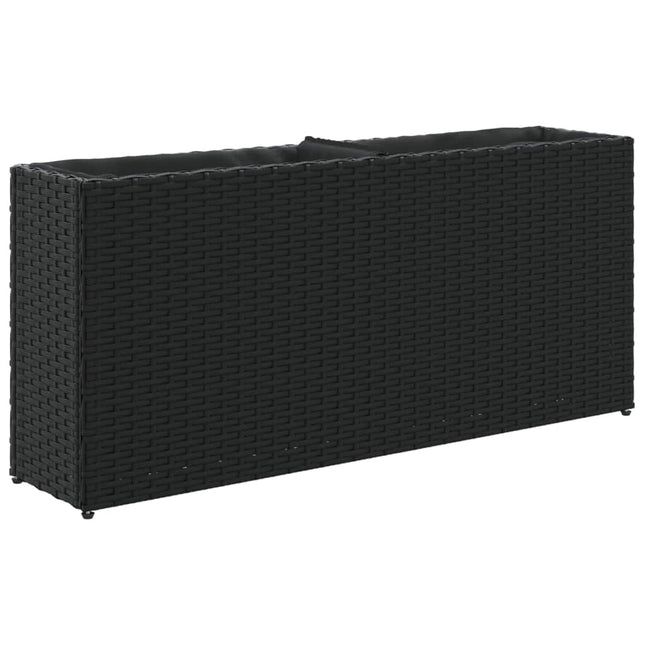 plantekasse med 2 krukker 90x20x40 cm polyrattan sort