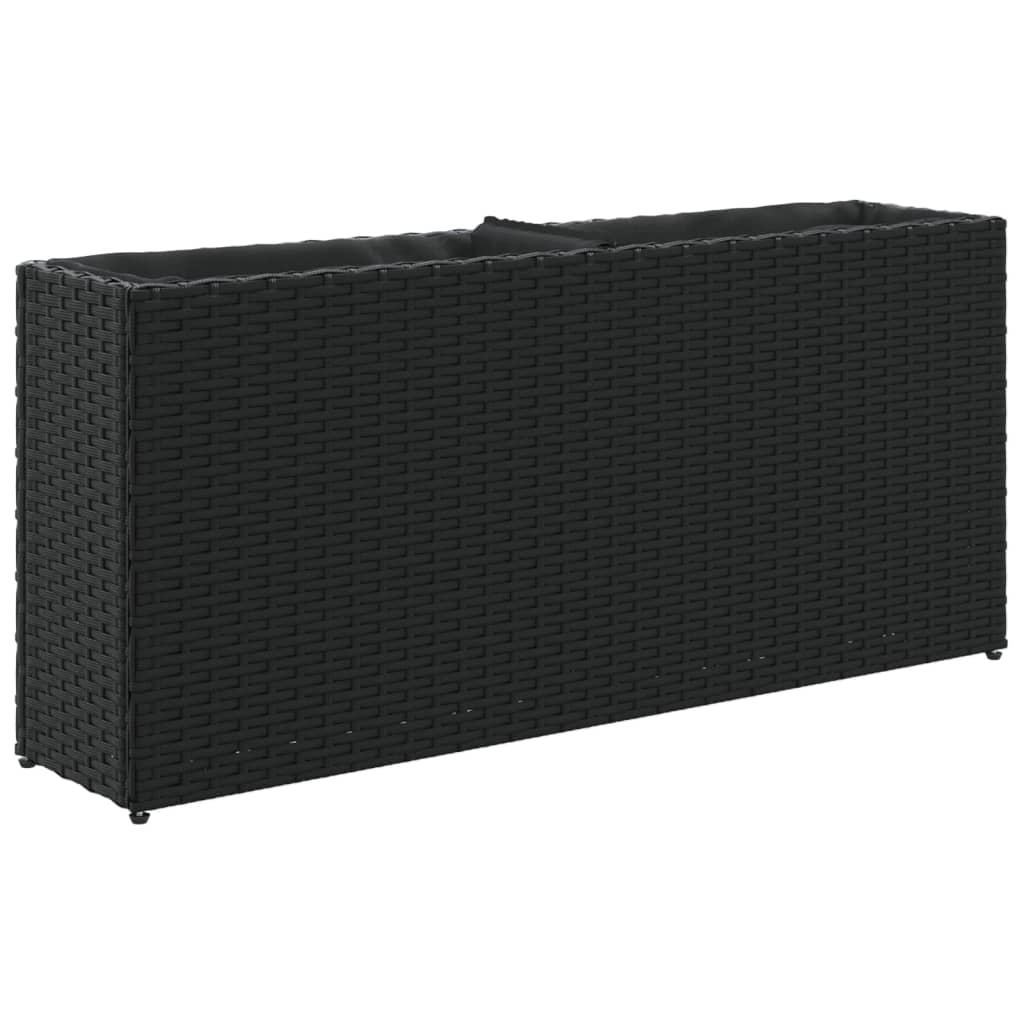 plantekasse med 2 krukker 90x20x40 cm polyrattan sort