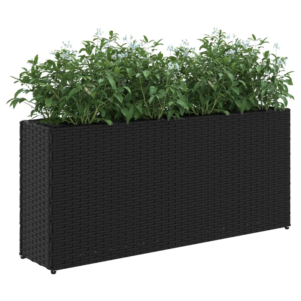 plantekasse med 2 krukker 90x20x40 cm polyrattan sort