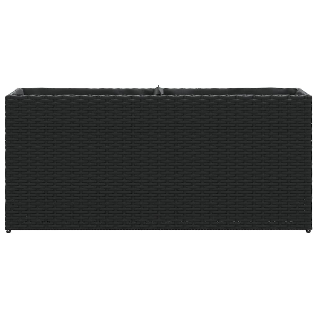 plantekasse med 2 krukker 90x20x40 cm polyrattan sort