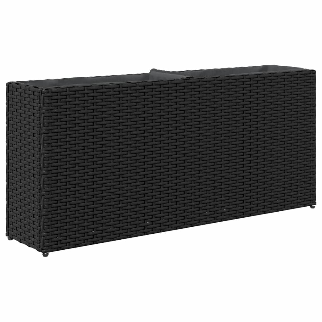 plantekasse med 2 krukker 90x20x40 cm polyrattan sort