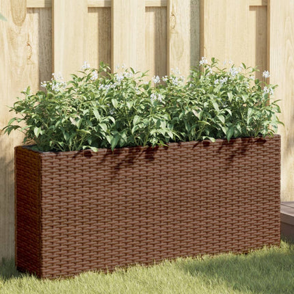 plantekasse med 2 krukker 90x20x40 cm polyrattan brun