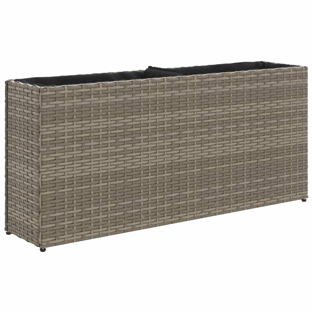 plantekasse med hjul og 2 krukker 90x20x40 cm polyrattan brun