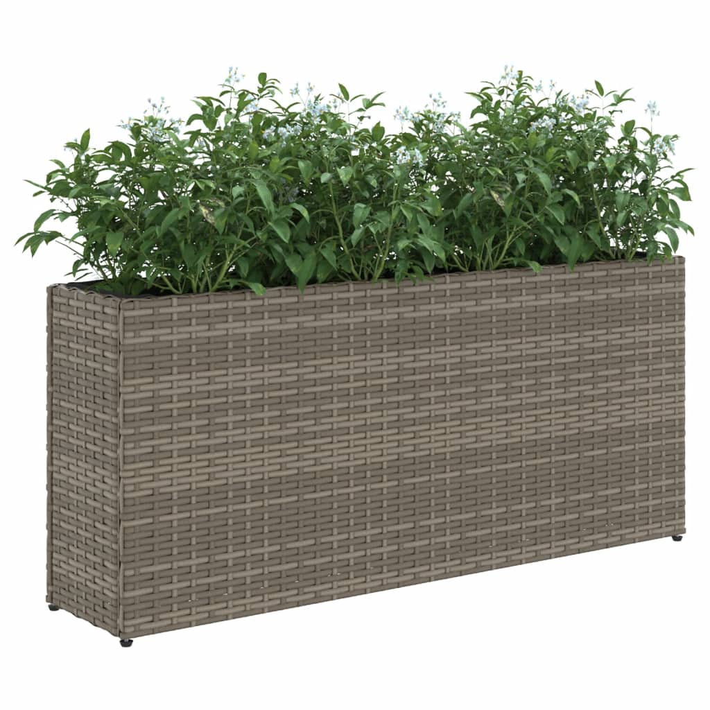 plantekasse med hjul og 2 krukker 90x20x40 cm polyrattan brun