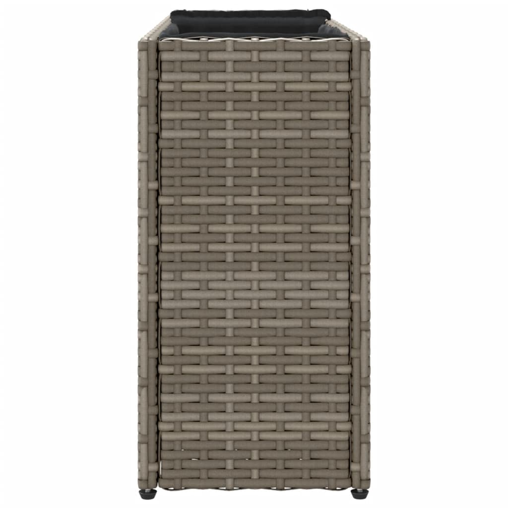 plantekasse med hjul og 2 krukker 90x20x40 cm polyrattan brun