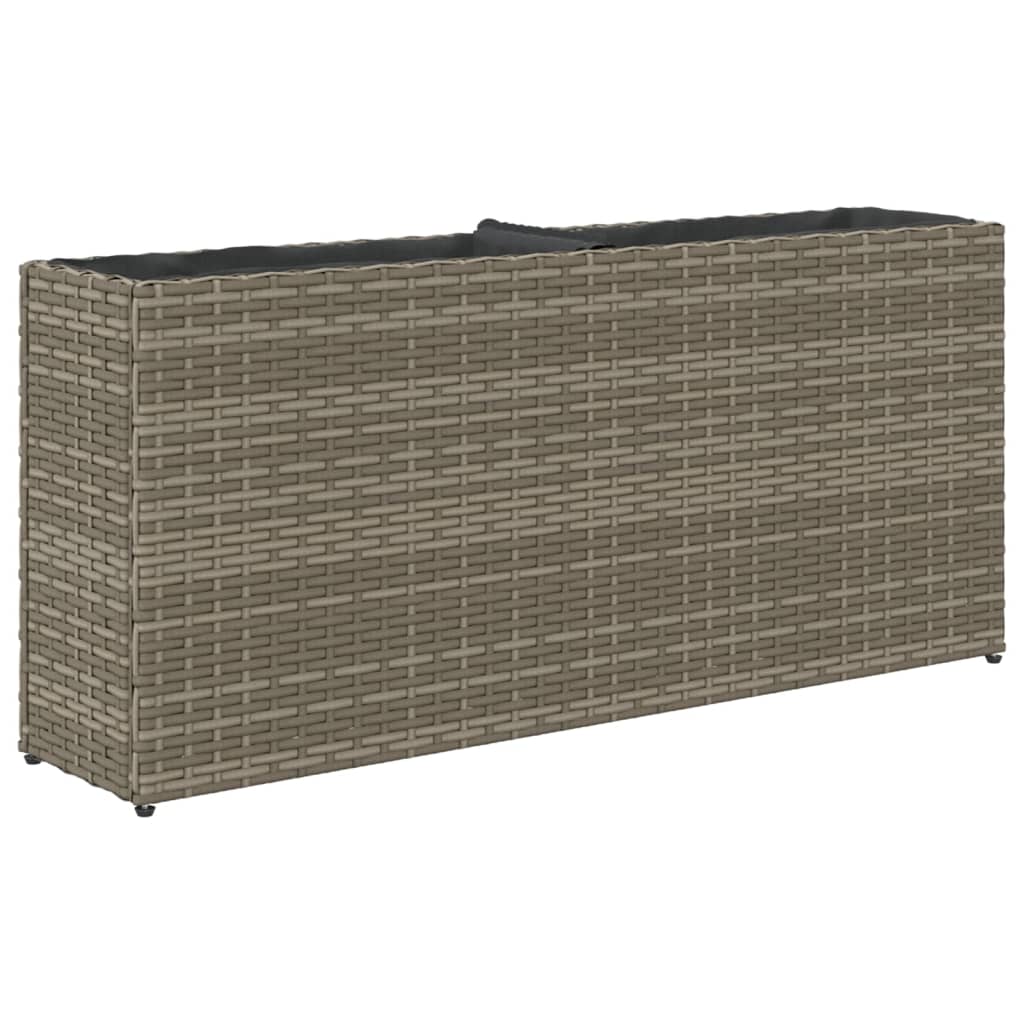 plantekasse med hjul og 2 krukker 90x20x40 cm polyrattan brun