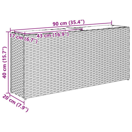 plantekasse med 2 krukker 90x20x40 cm polyrattan brun