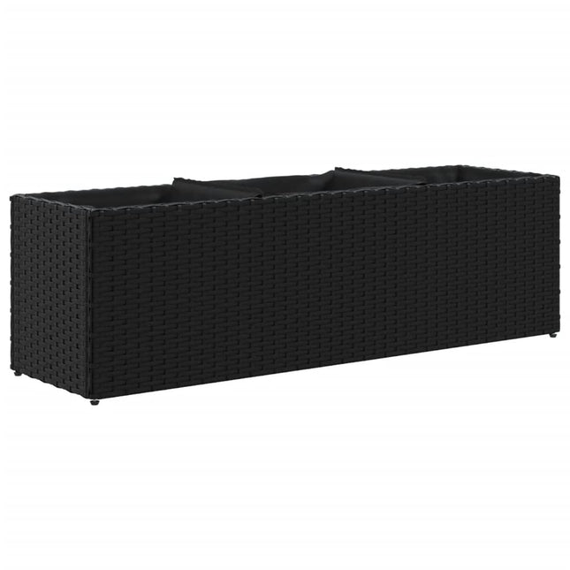 plantekasse med 3 krukker 105x30x32 cm polyrattan sort