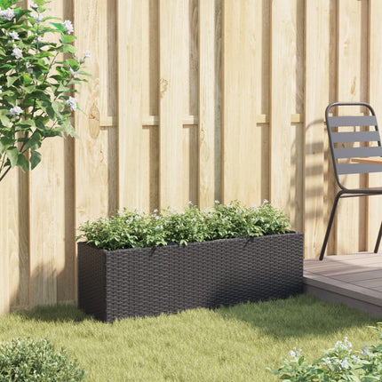 plantekasse med 3 krukker 105x30x32 cm polyrattan sort