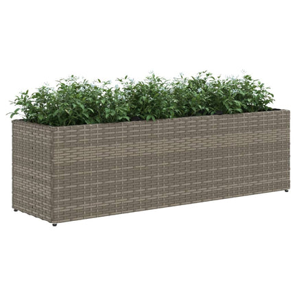 plantekasse med 3 krukker 105x30x32 cm polyrattan grå