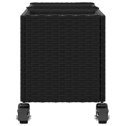 plantekasse med hjul og 3 krukker 107x32x38 cm polyrattan sort