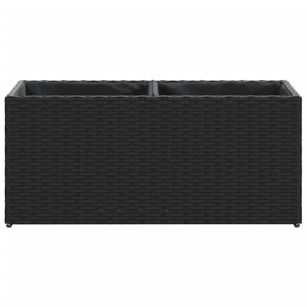 plantekasse med hjul og 2 krukker 72x30x32 cm polyrattan sort
