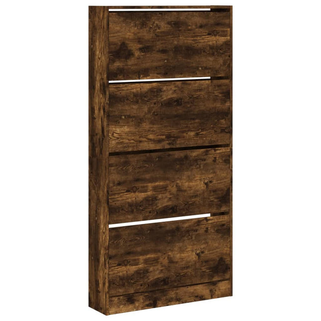 skoskab med 4 vippeskuffer 80x21x163,5 cm røget eg