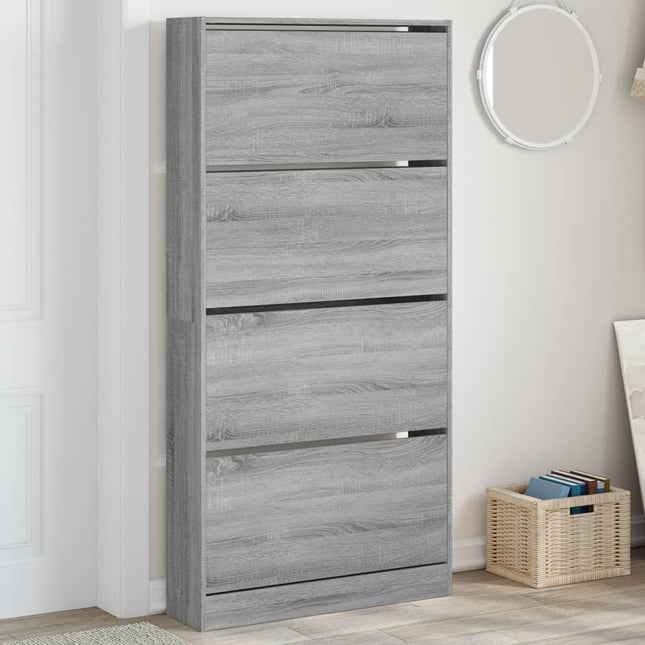 skoskab med 4 vippeskuffer 80x21x163,5 cm grå sonoma-eg