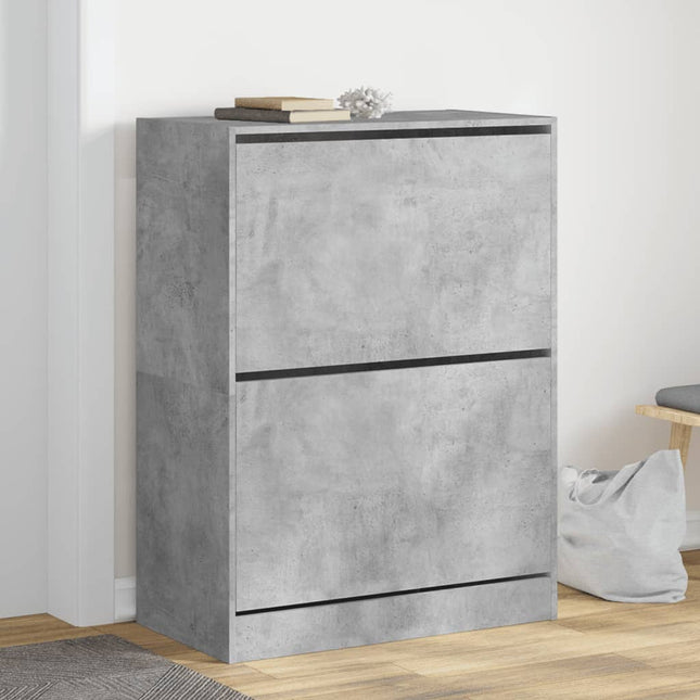 skoskab med 2 vippeskuffer 80x42x108 cm betongrå