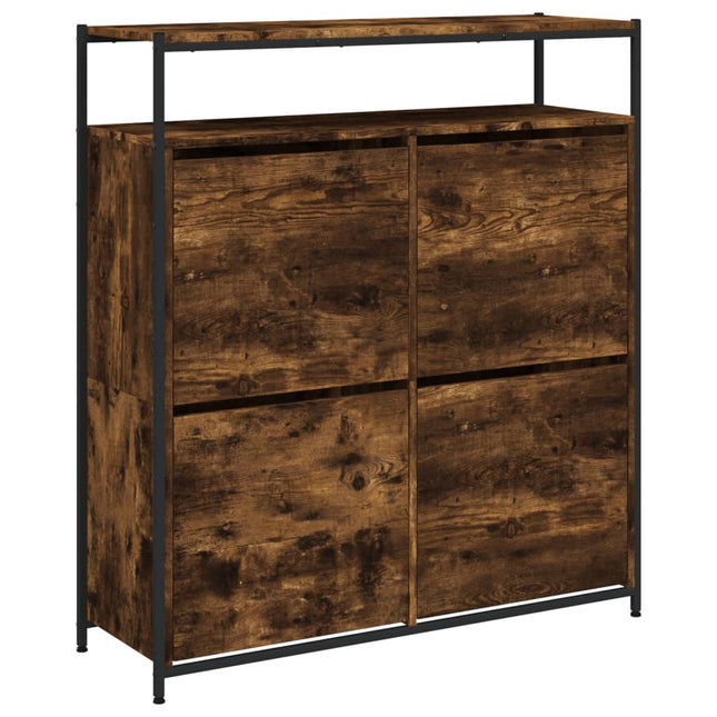 skoskab med 4 vippeskuffer 100x34x112 cm røget egetræsfarve
