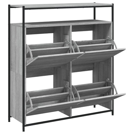 skoskab med 4 vippeskuffer 100x34x112 cm grå sonoma-eg