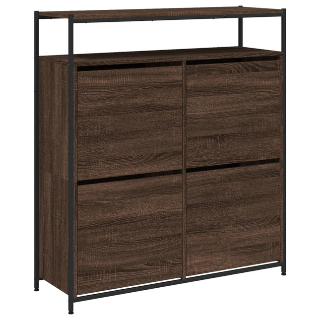skoskab med 4 vippeskuffer 100x34x112 cm brun egetræsfarve