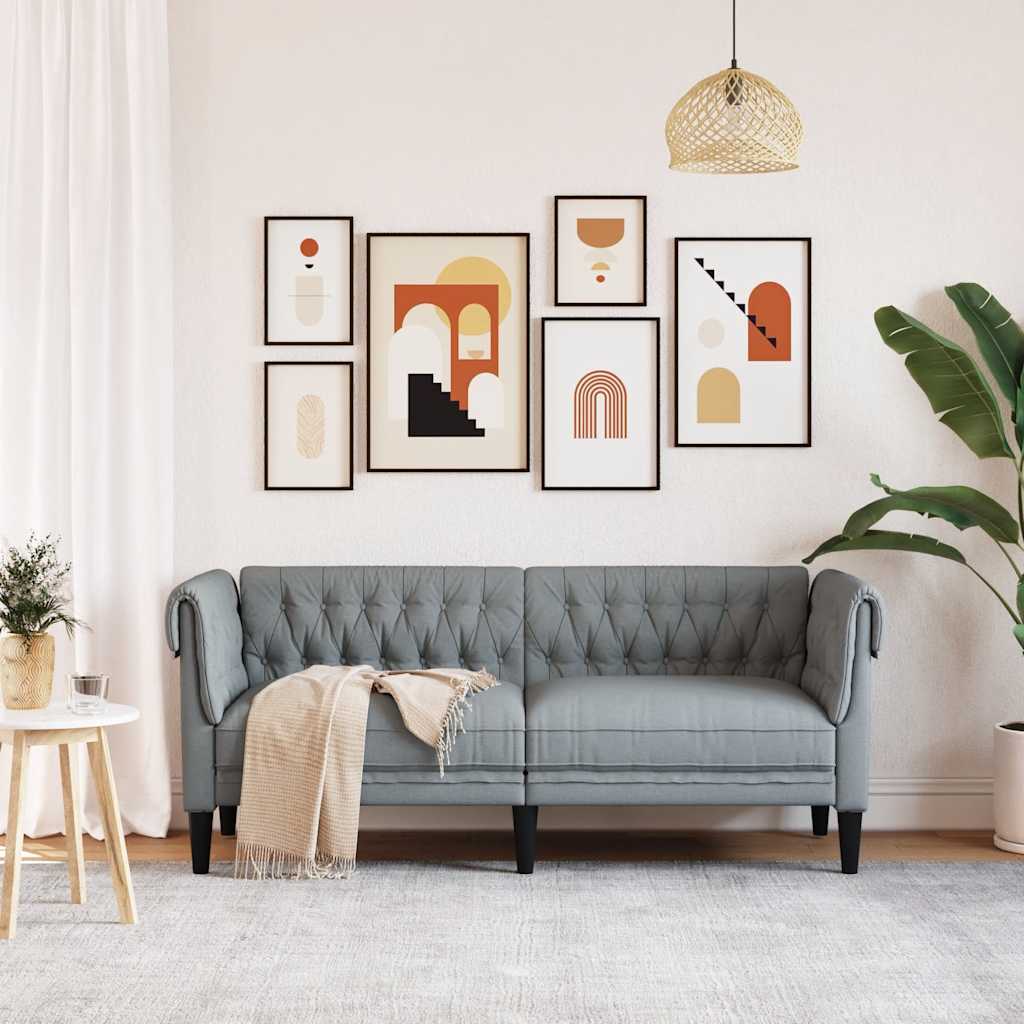 2-personers Chesterfield-sofa stof lysegrå