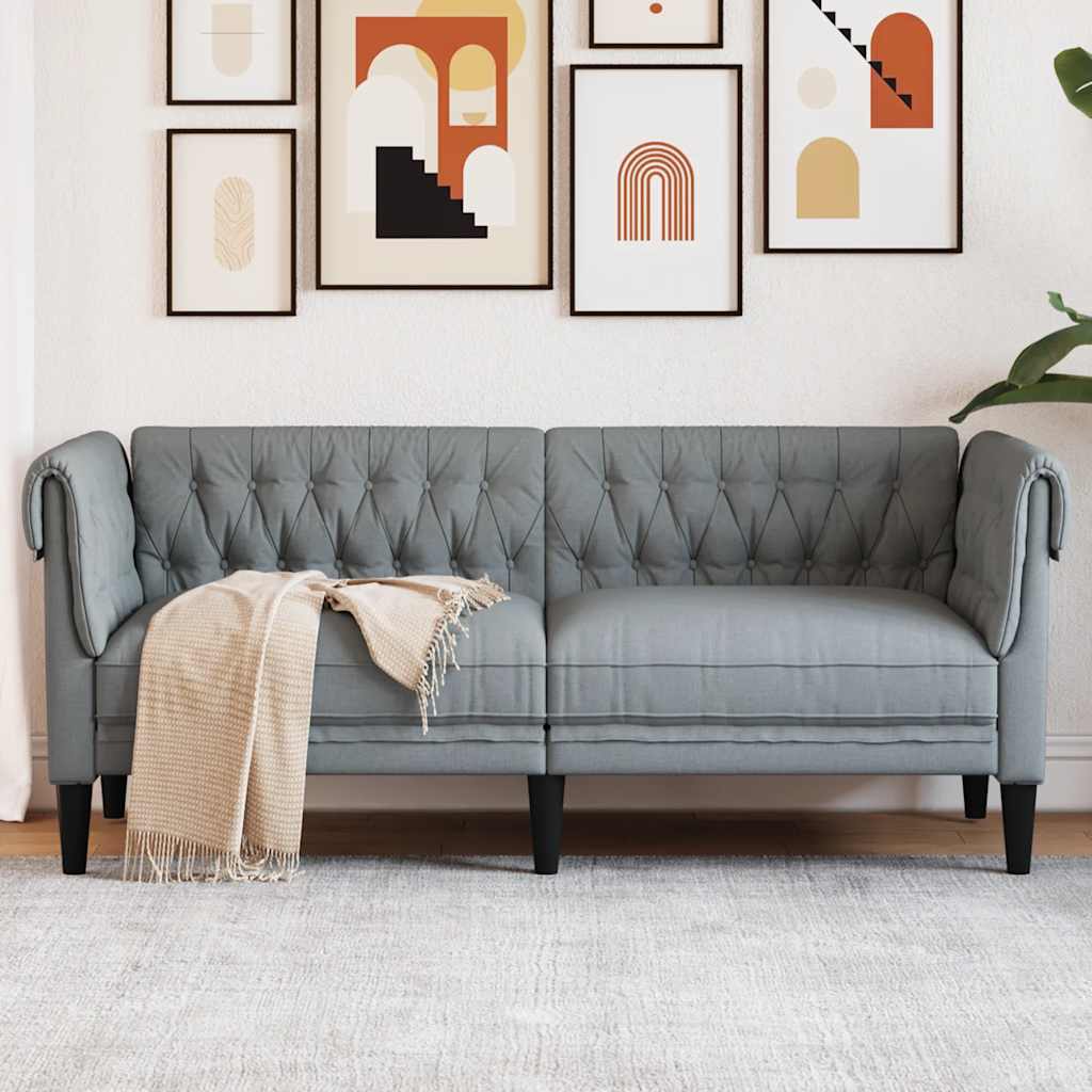 2-personers Chesterfield-sofa stof lysegrå billede