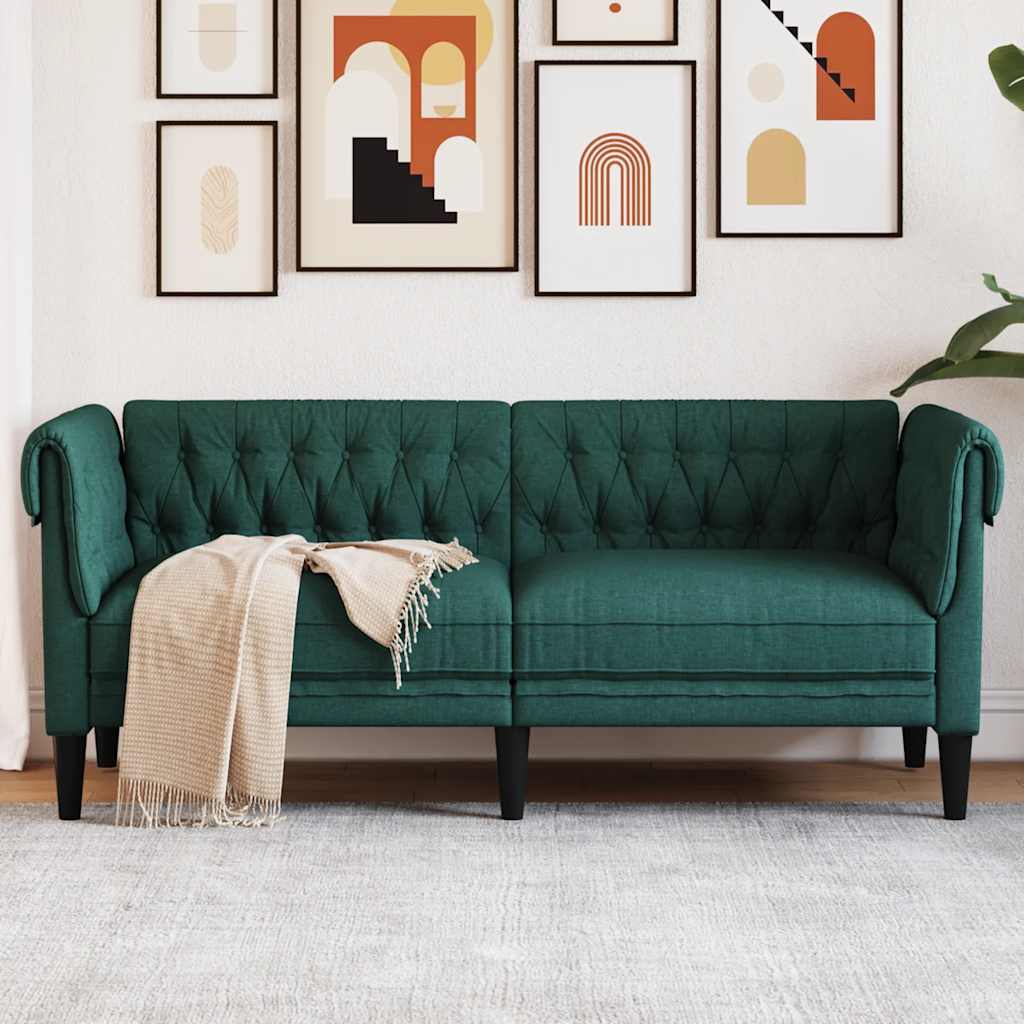 2-personers Chesterfield-sofa stof mrkegrn