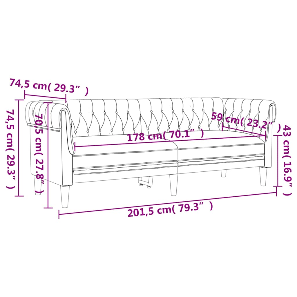 3-personers Chesterfield-sofa stof lysegrå