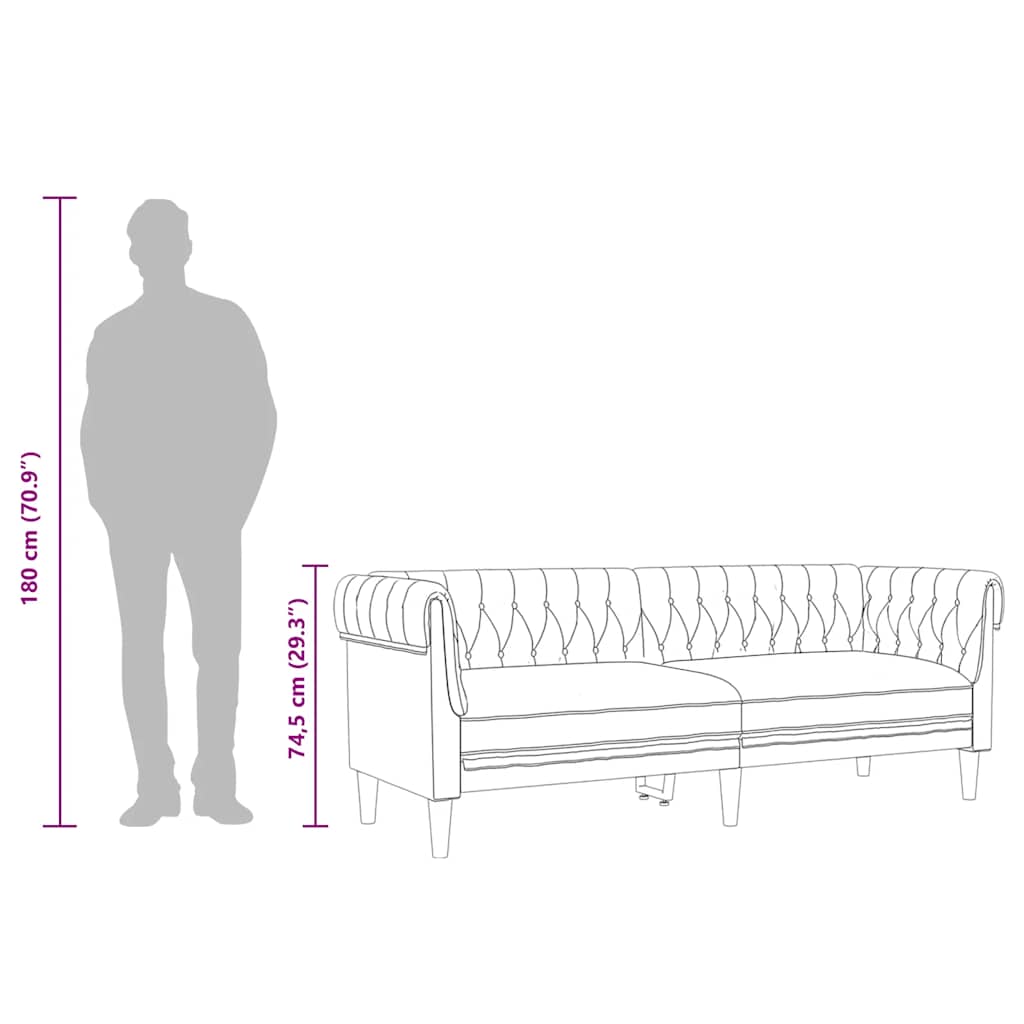 3-personers Chesterfield-sofa stof lysegrå
