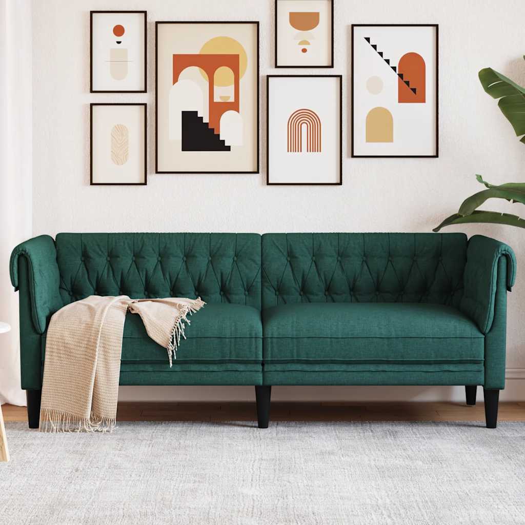 3-personers Chesterfield-sofa stof mrkegrn